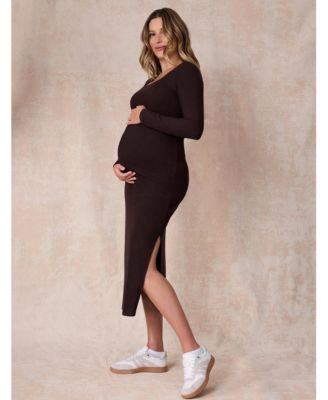 Maternity Square Neck Rib Knit Long Sleeve Bodycon Maxi Dress - Motherhood