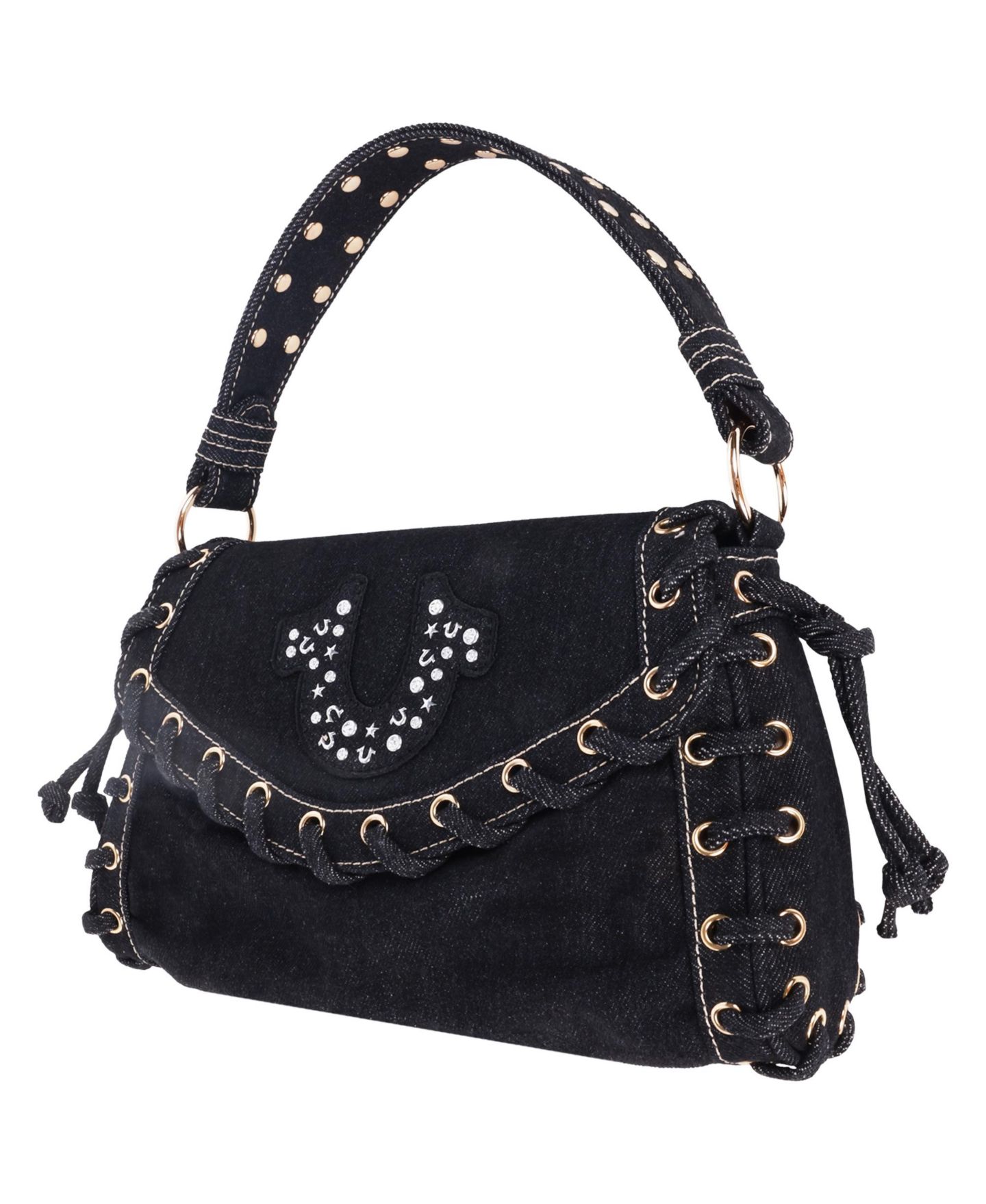 Женская сумка True Religion Studded Horseshoe Eyelet Denim Flap, цвет: Чёрный — фото 4