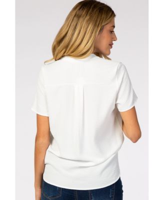 White Short Sleeve V-Neck Maternity Blouse