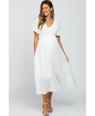 Maternity Ivory Smocked V-Neck Midi Dress