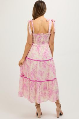 Maternity Floral Sleeveless Ruffle Tiered Midi Dress