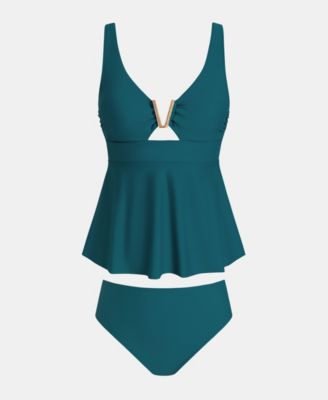 Women's V Wire Ruched Tummy Flowy Hem Tankini Sets