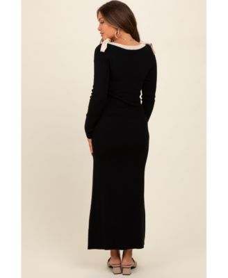 Maternity Black Shoulder Bow Detail Maxi Sweater Dress