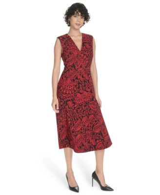 Women's Printed V-Neck Midi Dress