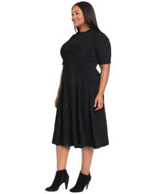 Plus Size Glitter Knit Fit and Flare Midi Dress