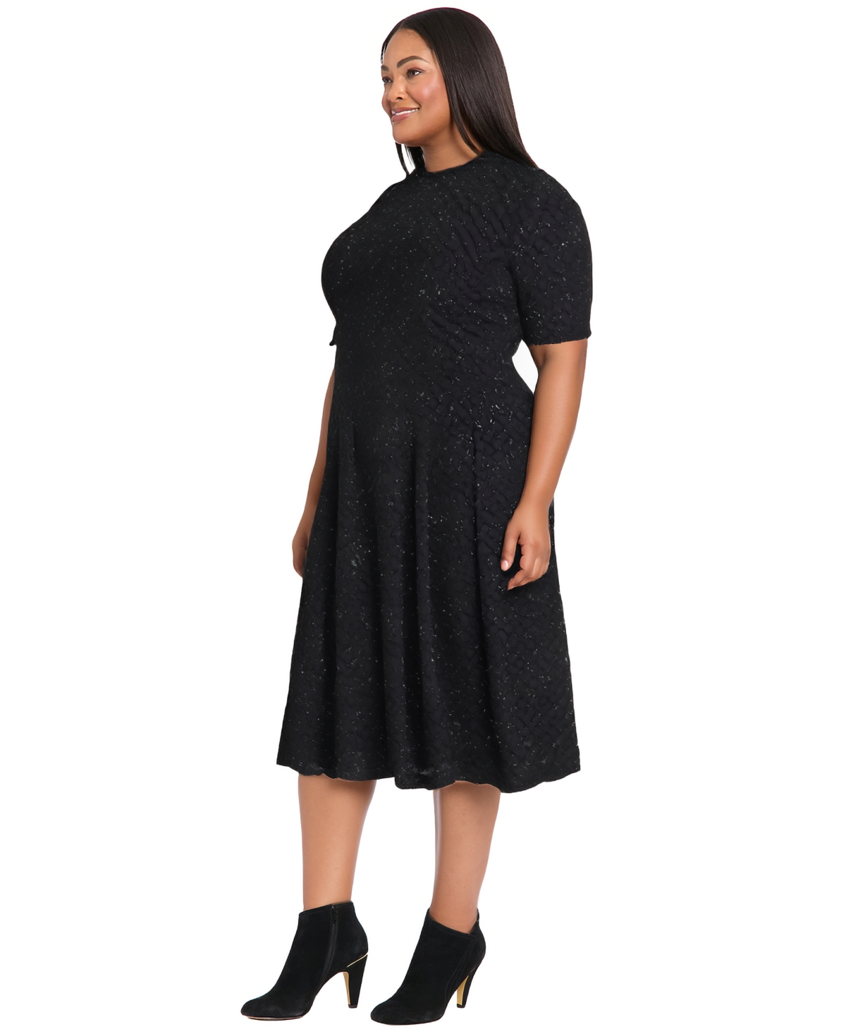 Maggy London Plus Size Glitter Knit Fit And Flare Midi Dress In Black