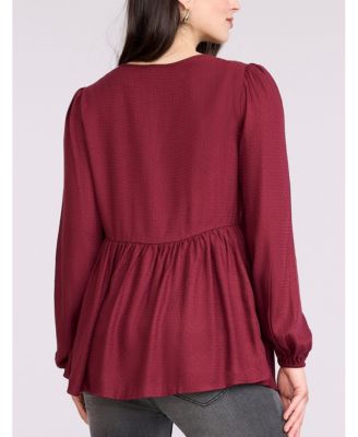 Maternity Long Sleeve Empire Waist Keyhole Woven Blouse