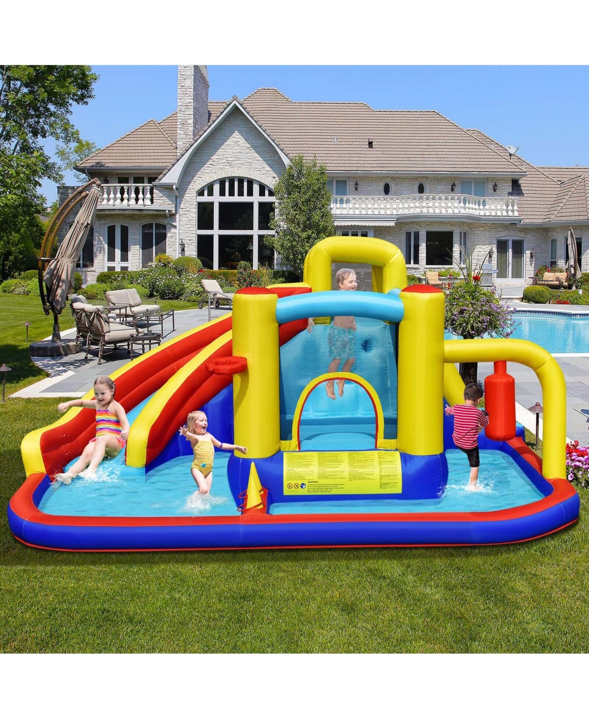 Gymax 7-in-1 Inflatable Water Slide Water Park Kids Bounce Castle With 735W Air Blower