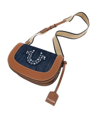 Studded Logo Denim Flap Bag