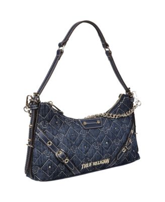 Studded Denim Chain Shoulder Bag