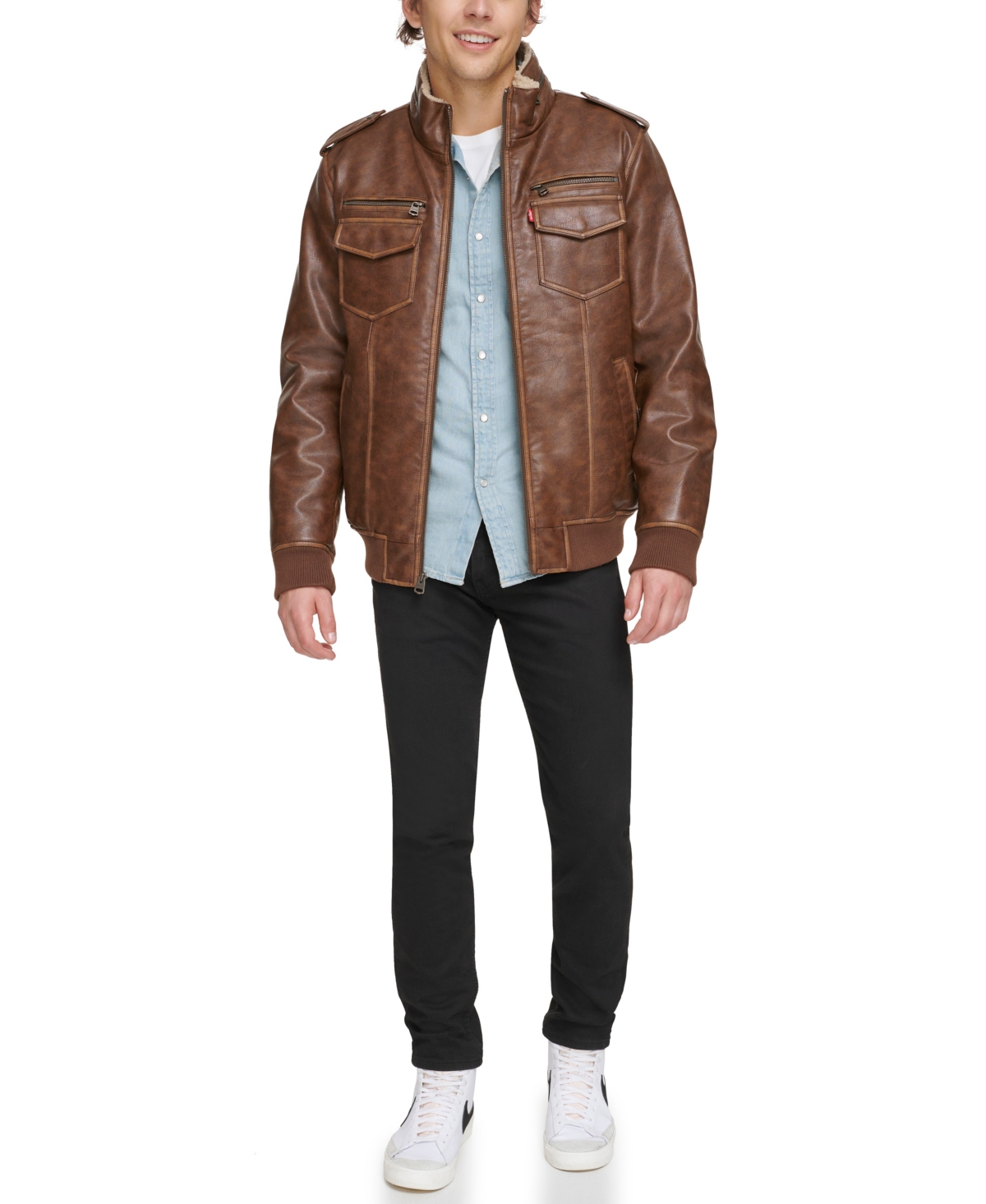 Levi's Men's Sherpa Lined Faux Leather Aviator Bomber