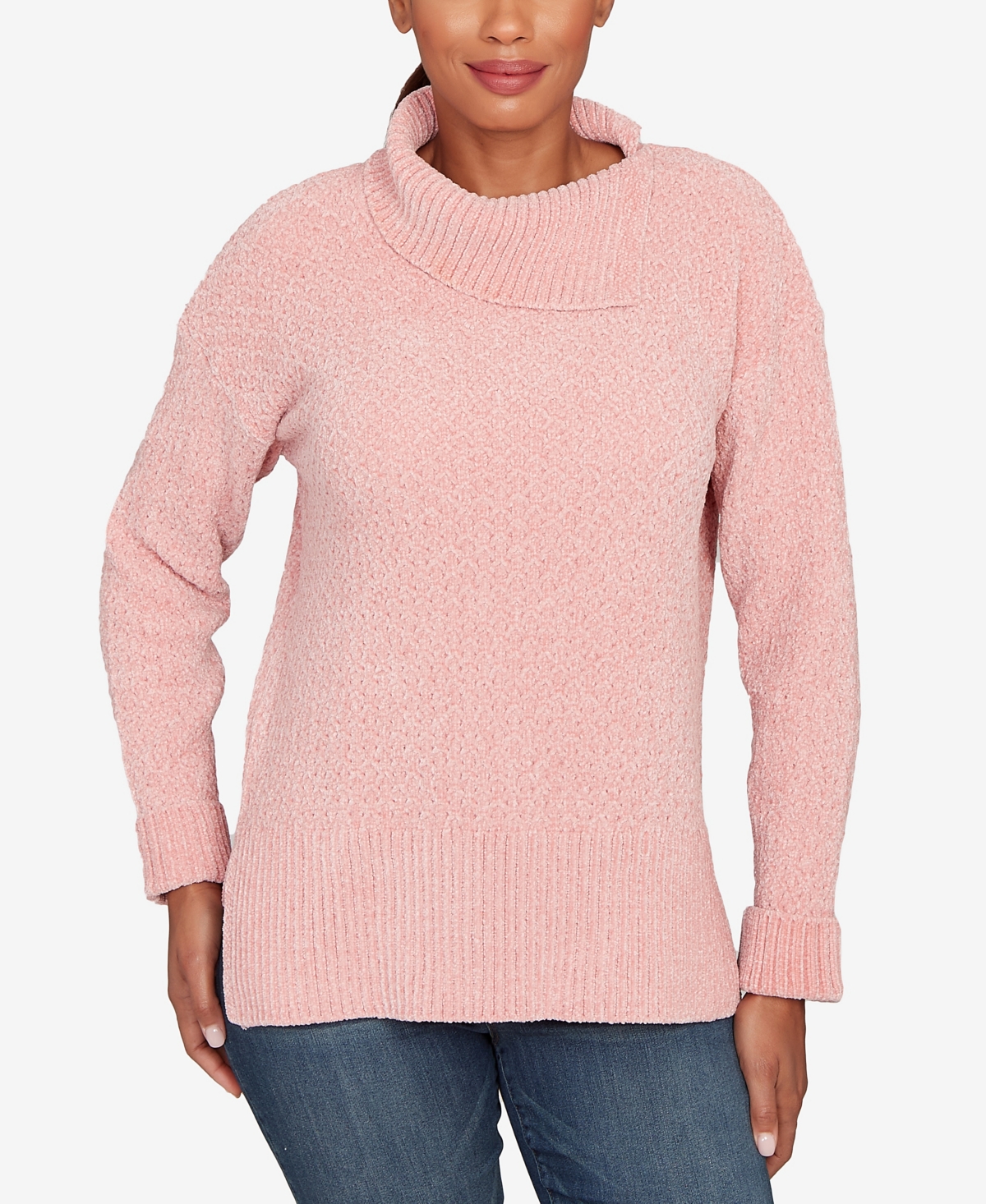 Ruby Rd. Petite Split Cowl Chenille Pullover Sweater In Pink