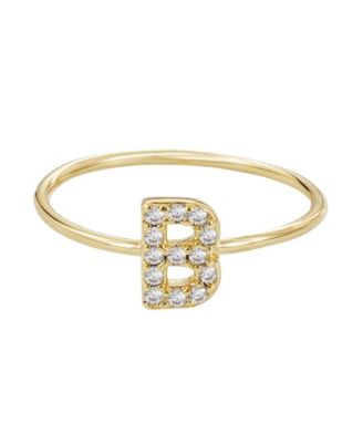 Gold Cubic Zirconia Pave Initial Ring sz 6