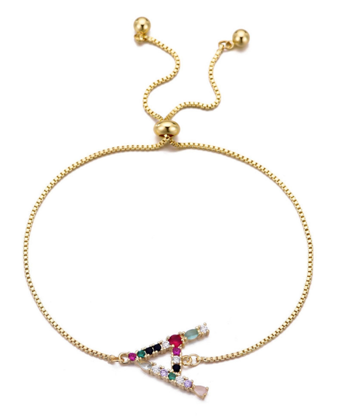Adornia Gold Stone Multi Color Initial Bolo Bracelet
