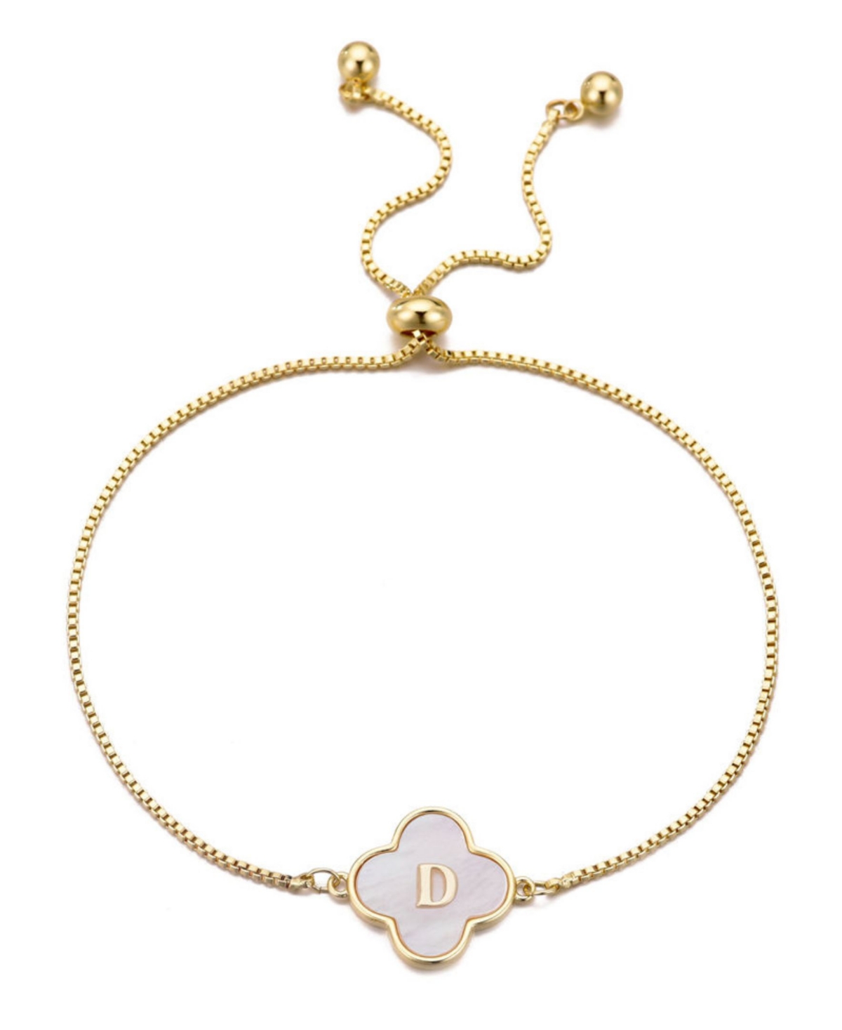 Adornia Gold Mother Of Pearl Initial Clover Bolo Bracelet