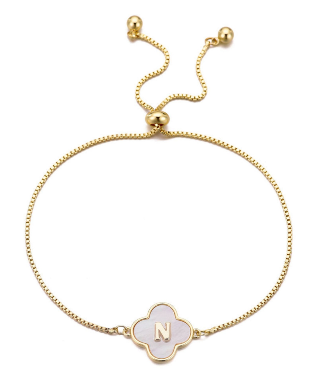 Adornia Gold Mother Of Pearl Initial Clover Bolo Bracelet
