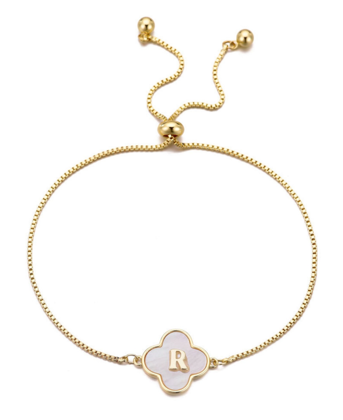 Adornia Gold Mother Of Pearl Initial Clover Bolo Bracelet