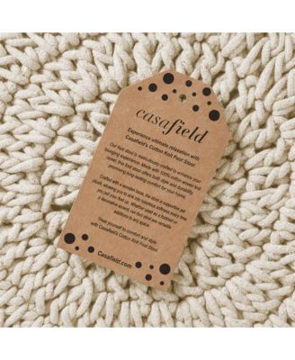 Hand-Knitted Cotton Pouf Ottoman Footstool, 13" Round x 11" High, Boho Accent Footrest with Non-Skid Legs, Foot Stool and Extra Seating