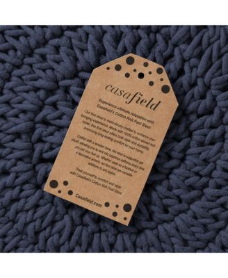 Hand-Knitted Cotton Pouf Ottoman Footstool, 13" Round x 11" High, Boho Accent Footrest with Non-Skid Legs, Foot Stool and Extra Seating