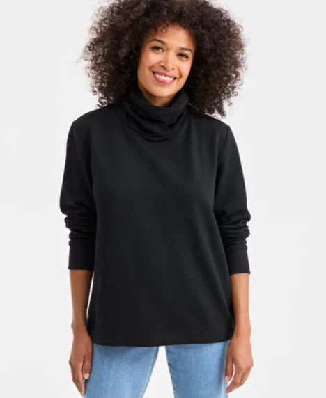 Petite Solid Long-Sleeve Top - Deep Black