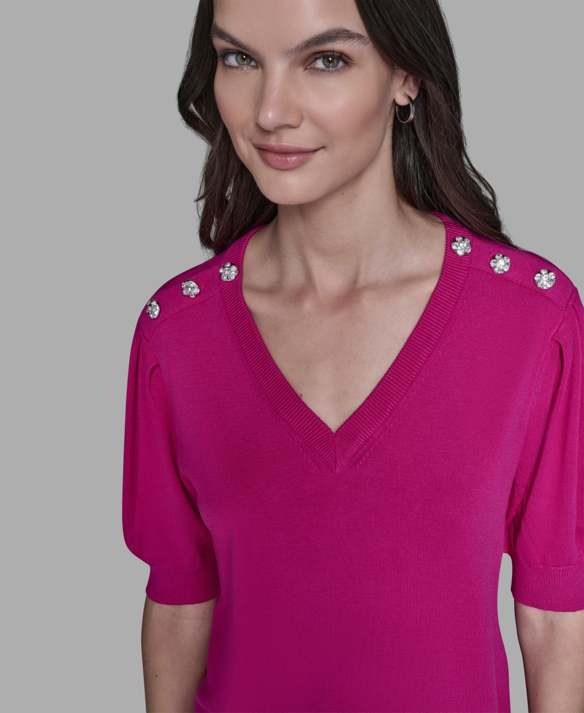 Karl Lagerfeld Women's V-neck Button Detail Sweater In Pink