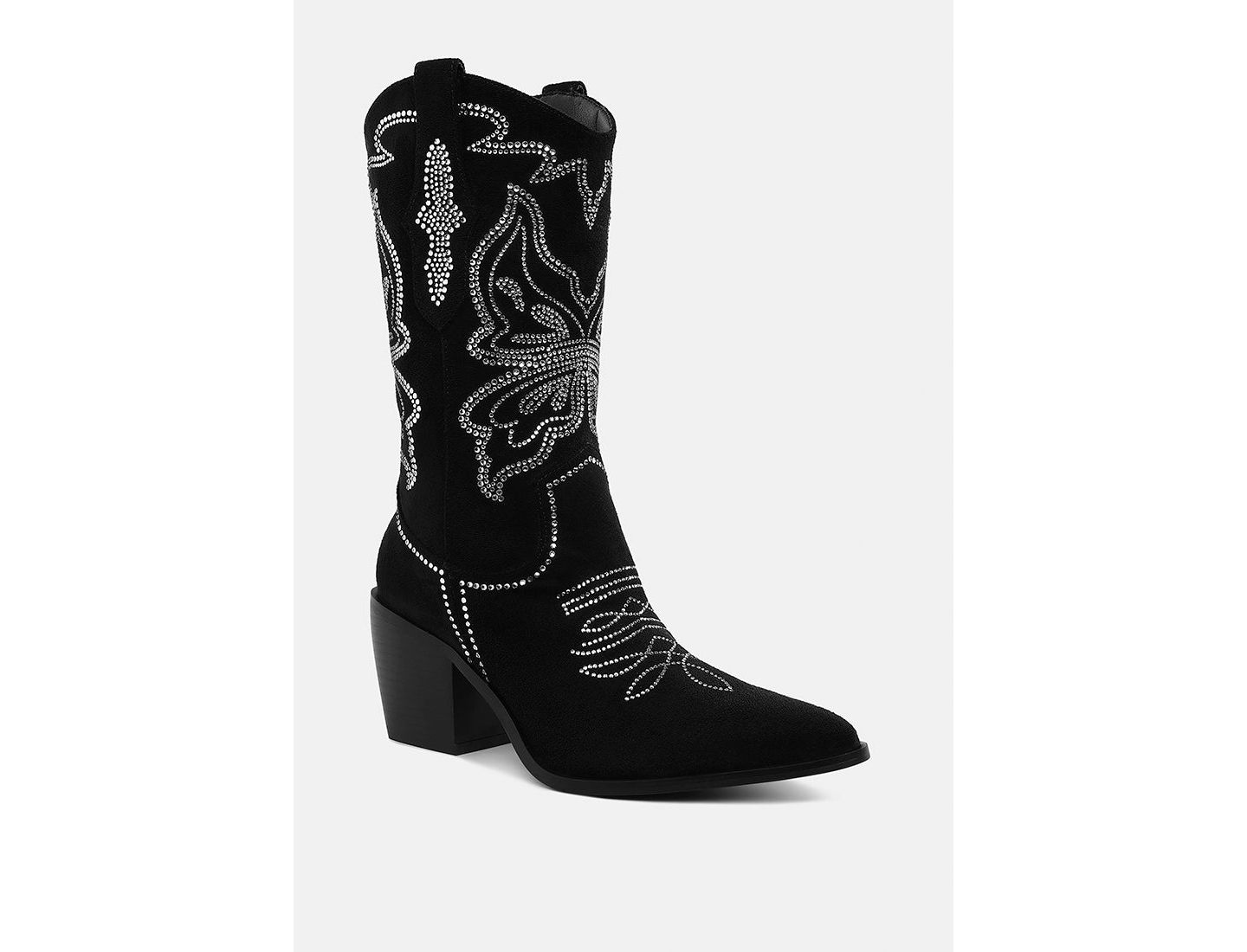 Женские ботинки Rag & Co Latafa Rhinestones Embellished Cowboy, цвет: Чёрный — фото 5