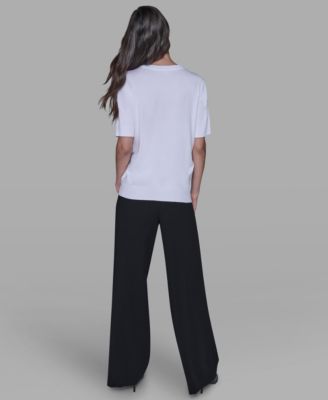 Women's Short Sleeve Bow Applique Detail Sweater