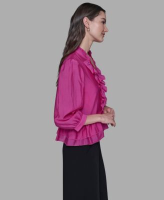 Women's V-Neck Ruffle Detail Top