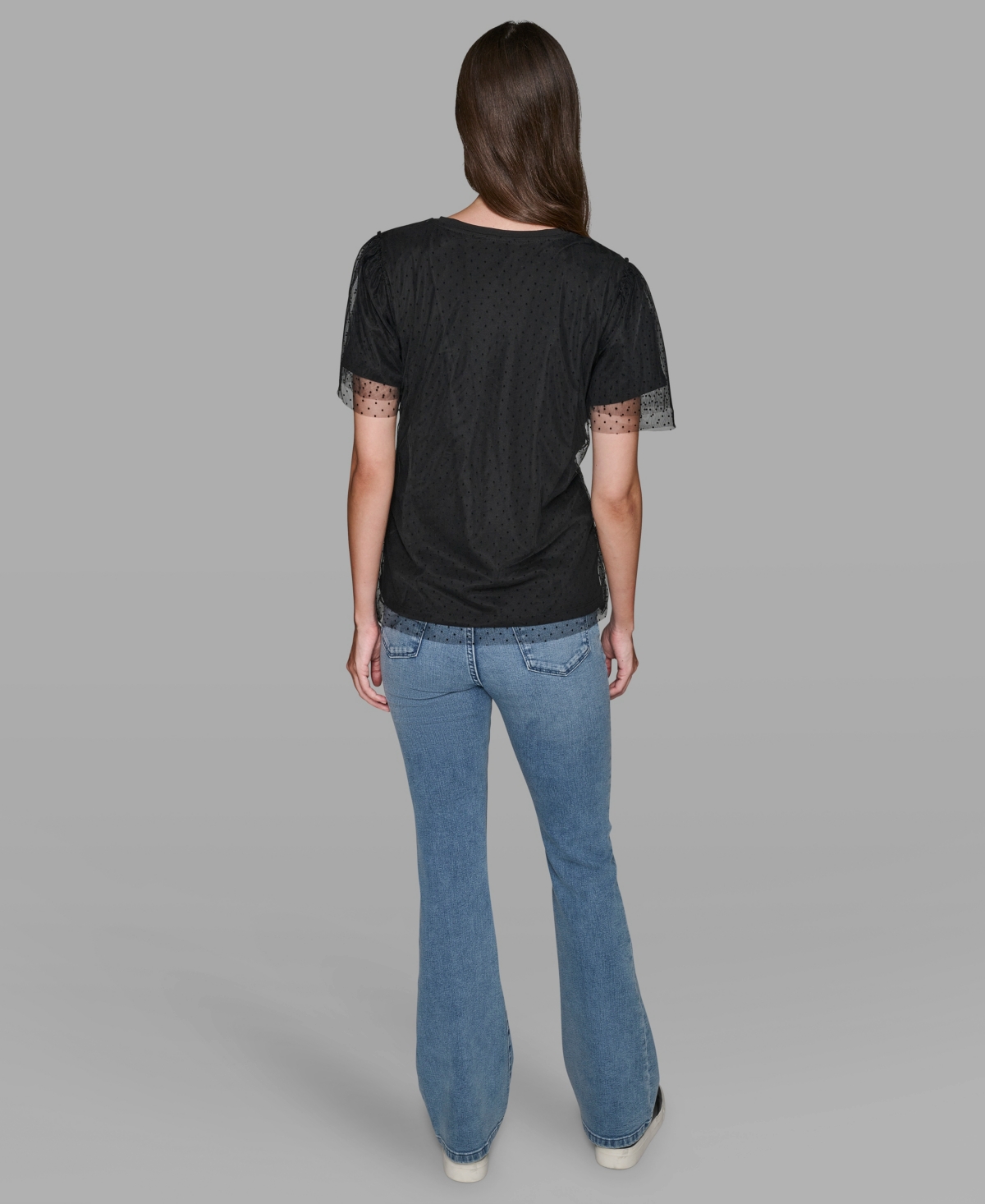 Karl Lagerfeld Women's Crewneck Lace Layer T-shirt In Black