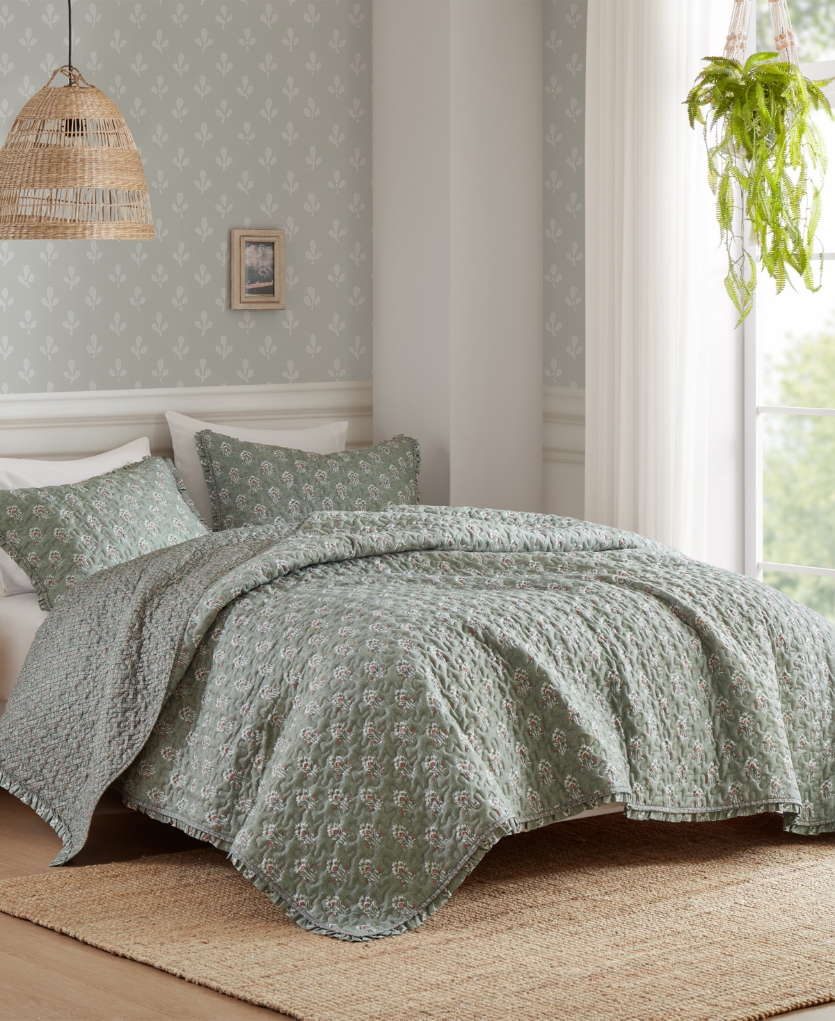 Madison Park Linwood Ruffle Printed 3-pc. Quilt Set, Queen In Green