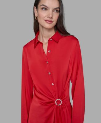 Women's Long Sleeve Surplice Ring Detail Top