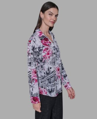 Women's Floral Print Collar Top
