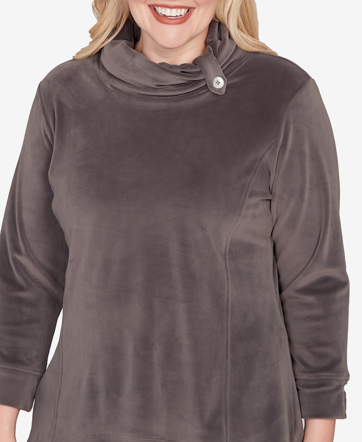 Alfred Dunner Calm Luxe Luxe Cowl Neck Top In Gray