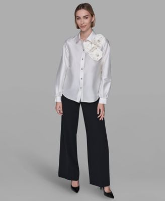 Women's Collar Rose Applique Detail Top