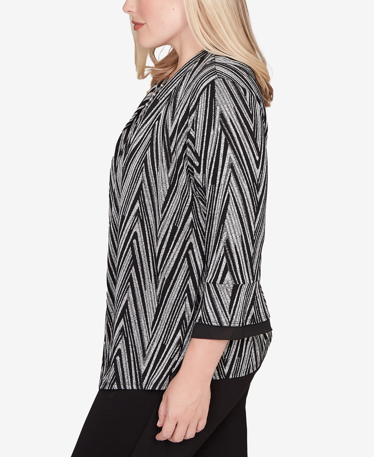 Alfred Dunner Plus Size Barcelona Metallic Chevron Two In One Top With Necklace In Multi
