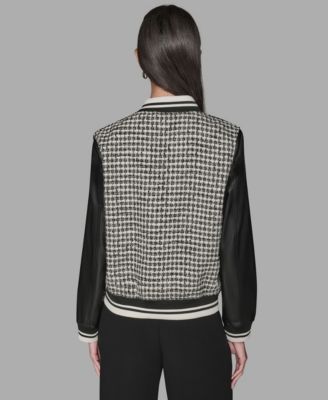 Women's Collar Neck Mixed Media Jacket