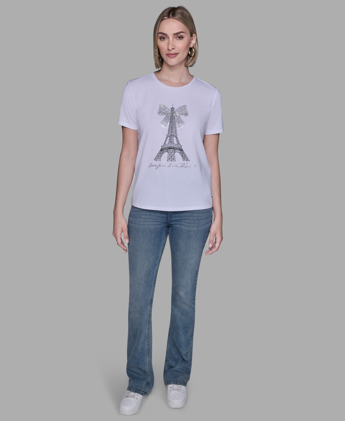 Karl Lagerfeld Women's Eiffel Tower Bow T-shirt In White
