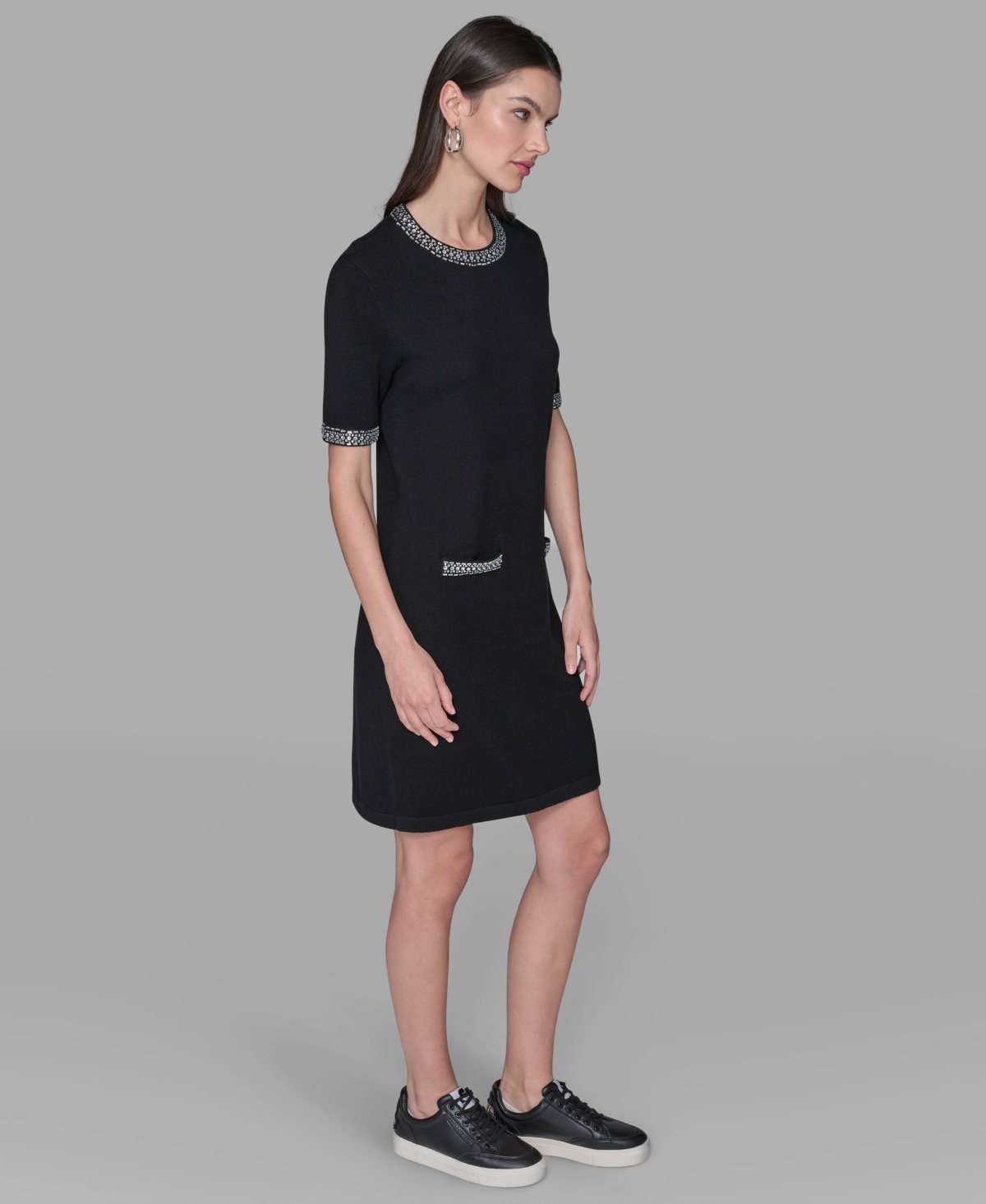 Karl Lagerfeld Women's Crewneck Embellished Shift Dress In Black