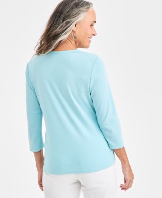 Women's Cotton 3/4-Sleeve V-Neck Tee, Created for Macy's