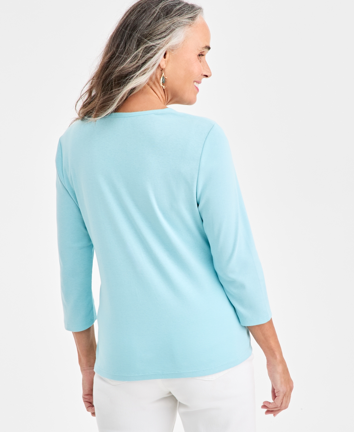 Style & Co Women's Cotton 3/4-sleeve V-neck Tee, Created For Macy's In Blue
