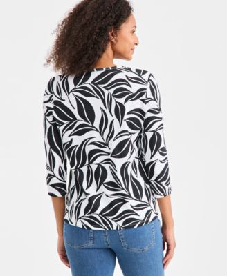 Women's Printed 3/4-Sleeve V-Neck Top, Macy's Exclusive