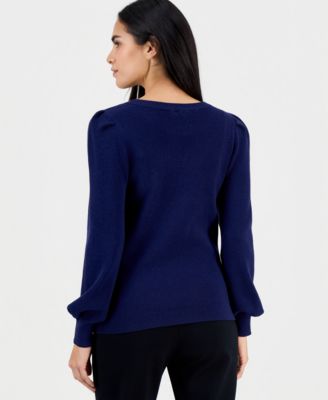 Petite Puff-Sleeve Crewneck Sweater