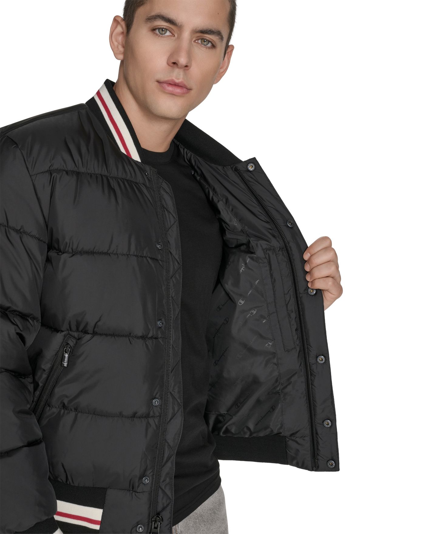 Мужская куртка Champion Quilted Varsity Puffer, цвет: Чёрный — фото 6