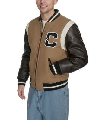 Men's Mixed-Media Varsity Bomber Jacket