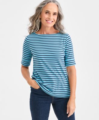 Style & Co - Women's Striped Elbow-Sleeve Knit Top