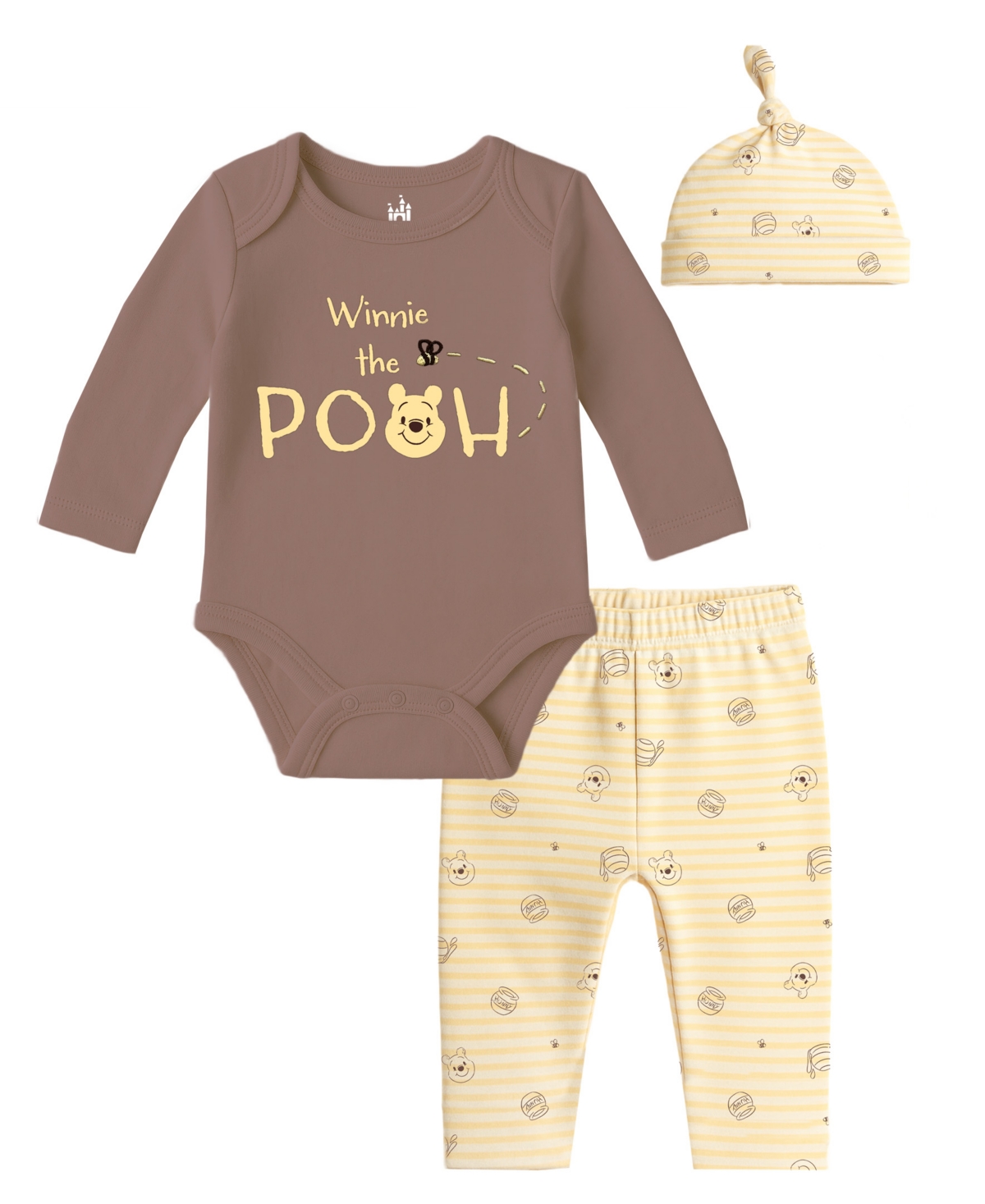 Disney Baby Boys Or Baby Girls 3-piece Pooh Bodysuit, Hat, And Pants Set In Neutral