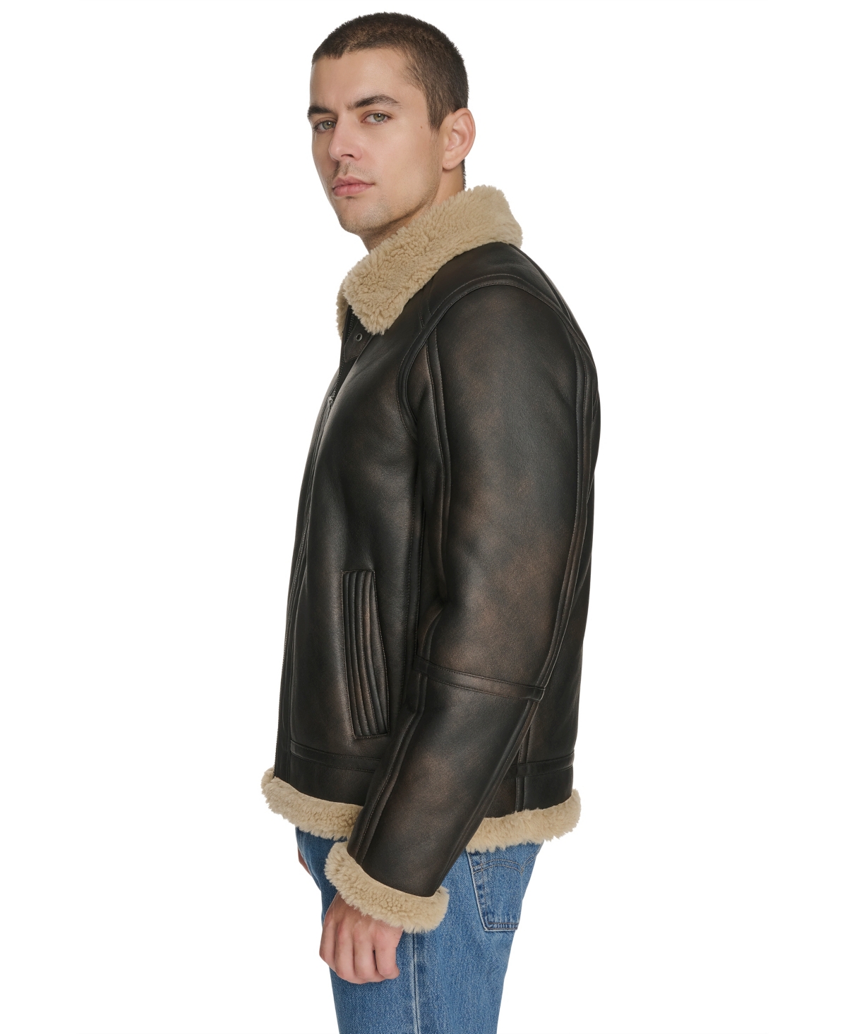 Levi's Men's Faux Shearling Aviator Jacket In Black