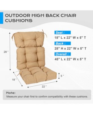 Outdoor 45"x 22" x5" Tufted High Back Cushions Patio Replacement Chair Cushion with Ties, Water and Fade Resistant for All Weather, Set of 2