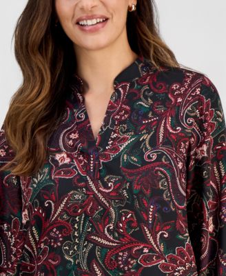 Petite Printed Long-Sleeve Blouse 