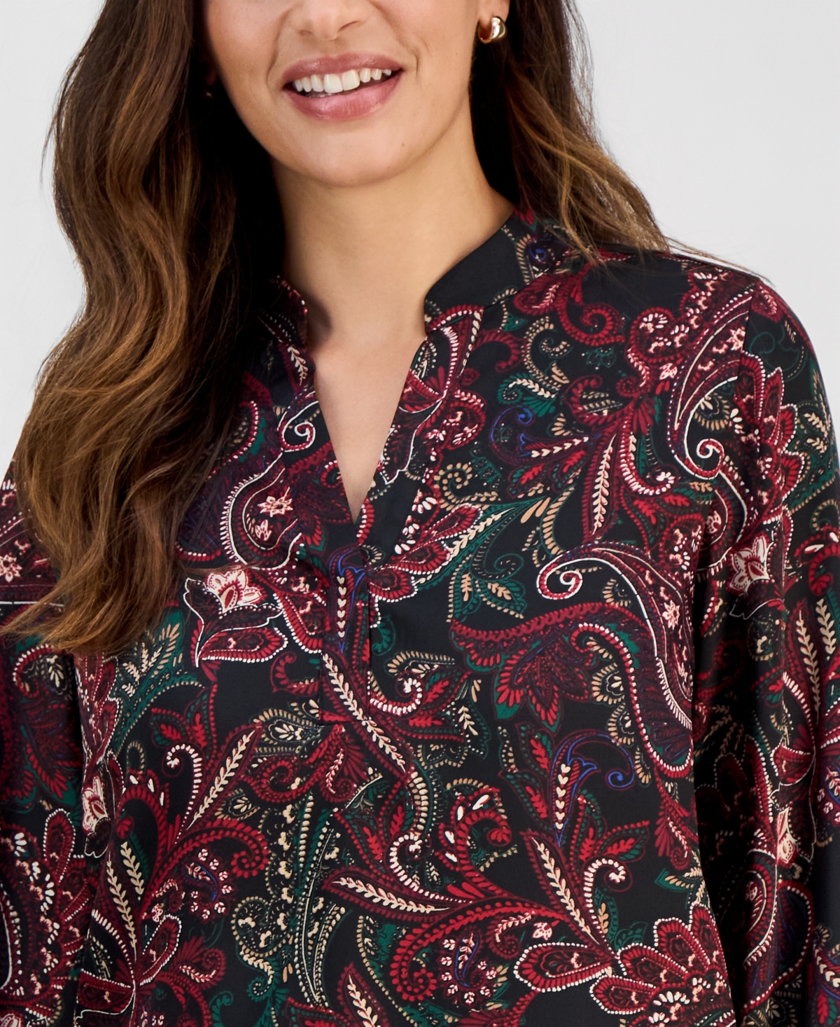 Jones New York Petite Printed Long-Sleeve Blouse